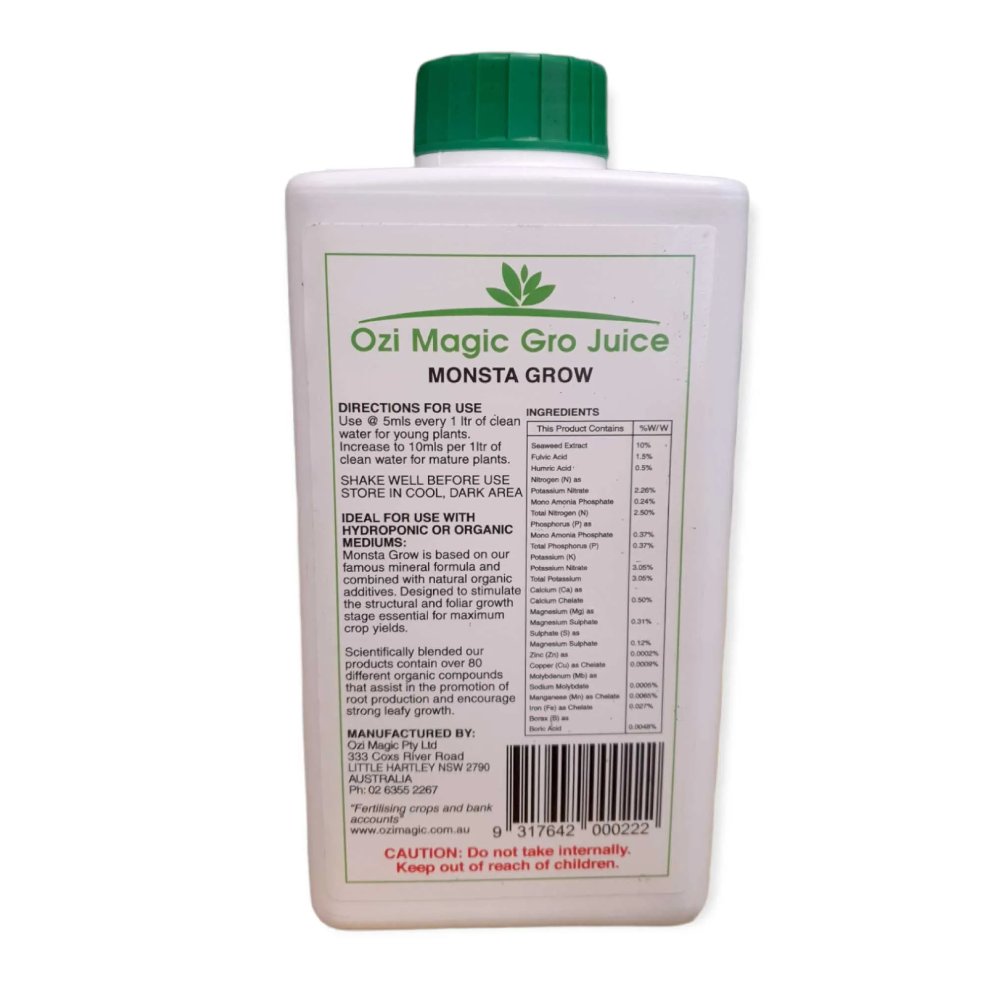 1L Monsta Grow Juice - Organic Structural   Foliar Growth Nutrient - Ozi Magic