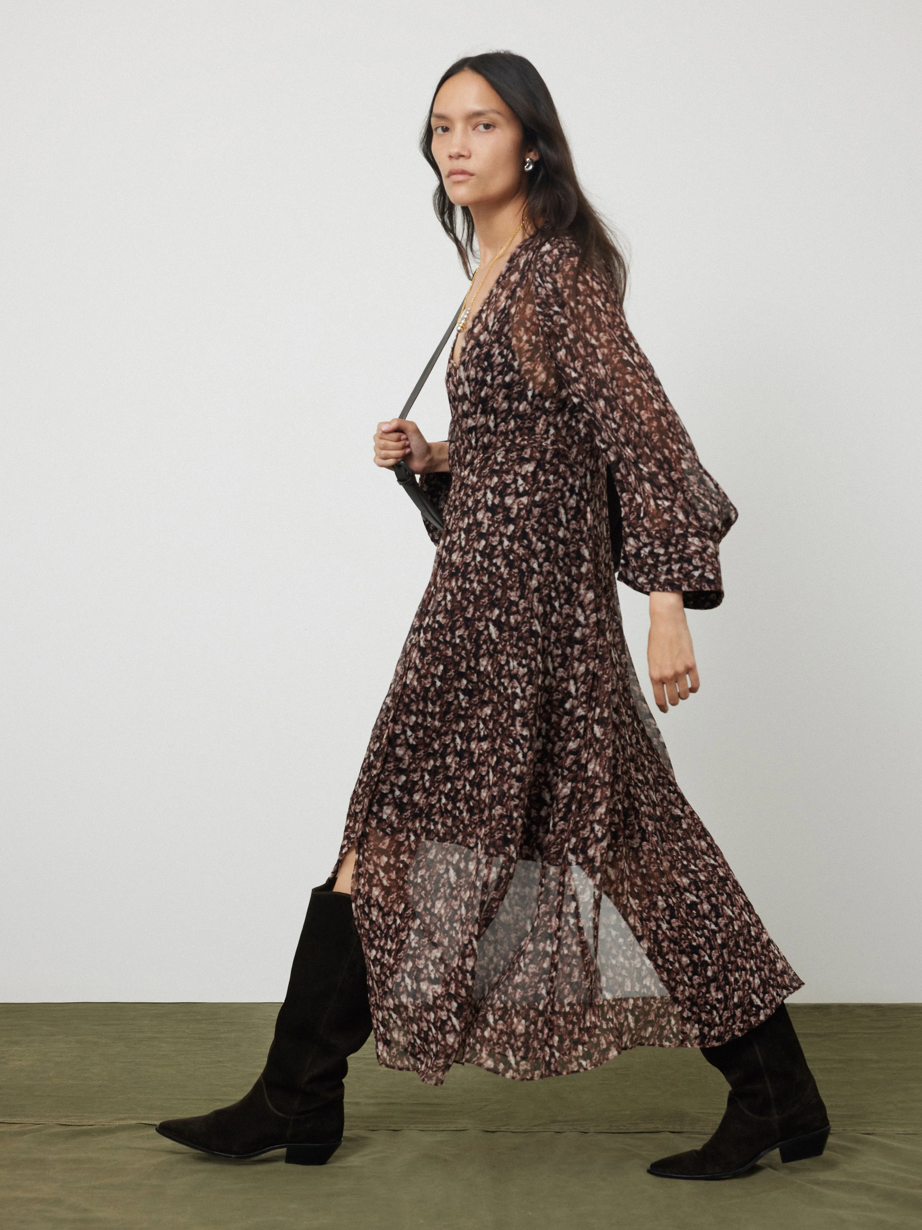 Abstract Leopard Midi Dress | Brown