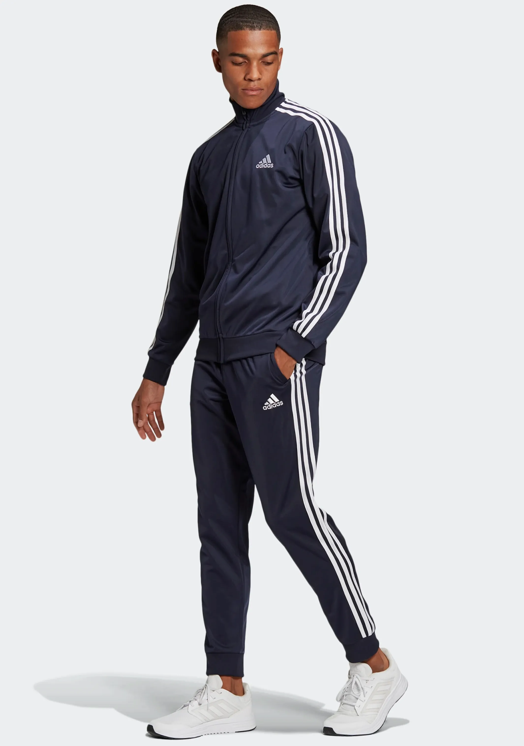 Adidas Mens Primegreen Essentials 3-Stripes Track Suit Top Navy <br> GK9658