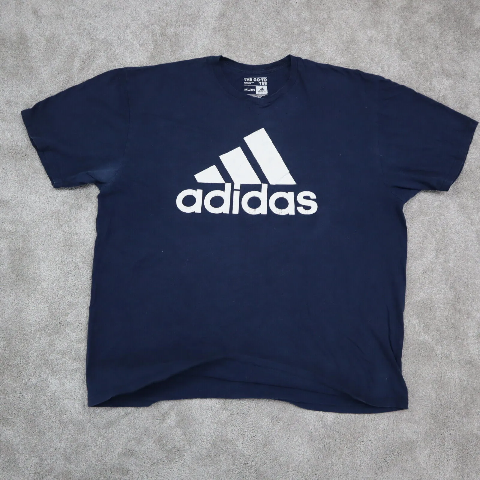 Adidas T Shirt Mens Size 2XL Blue Short Sleeve 100% Cotton Graphic Tee Logo