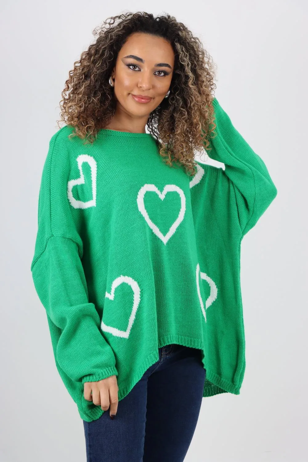 All Over Heart Print  Chunky Knit Jumper Top