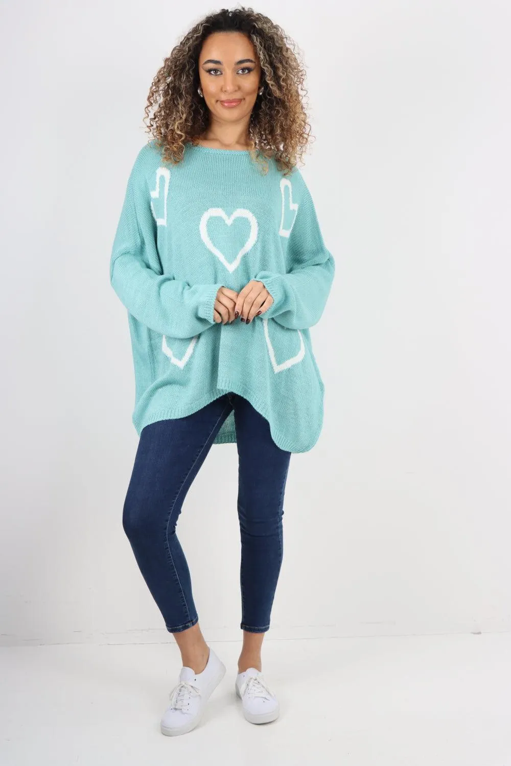 All Over Heart Print  Chunky Knit Jumper Top