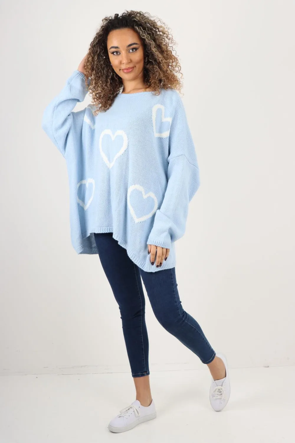 All Over Heart Print  Chunky Knit Jumper Top