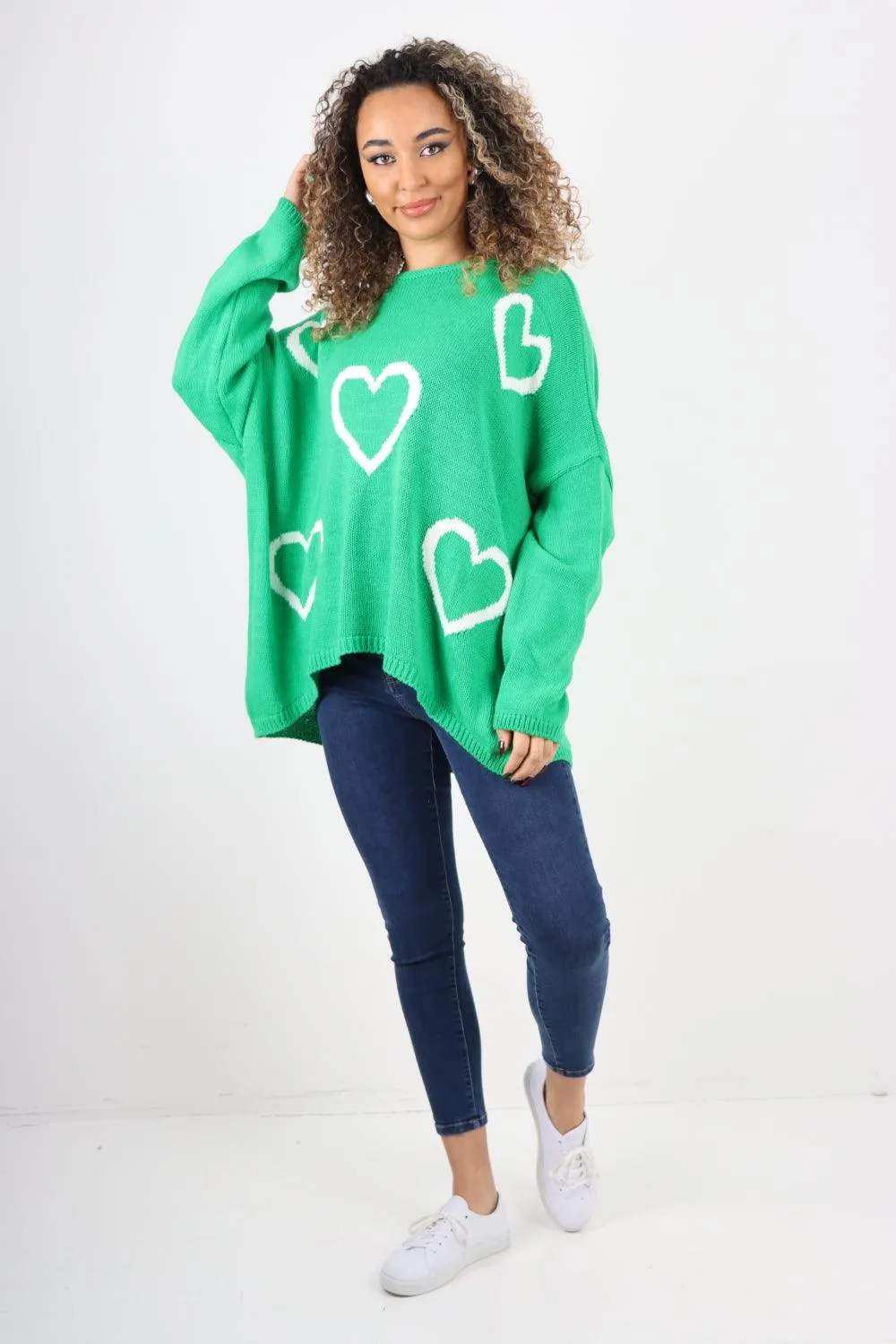 All Over Heart Print  Chunky Knit Jumper Top