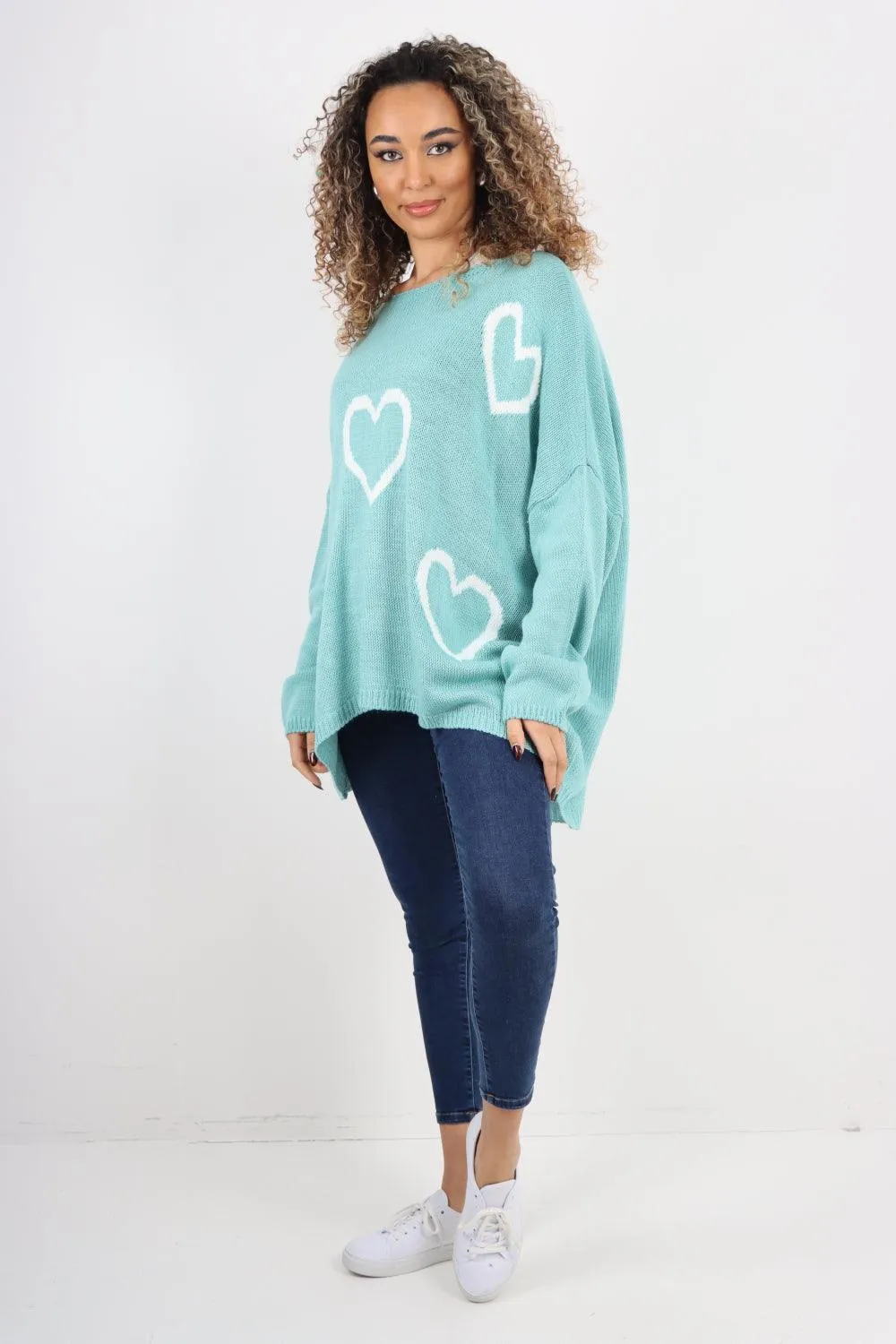 All Over Heart Print  Chunky Knit Jumper Top