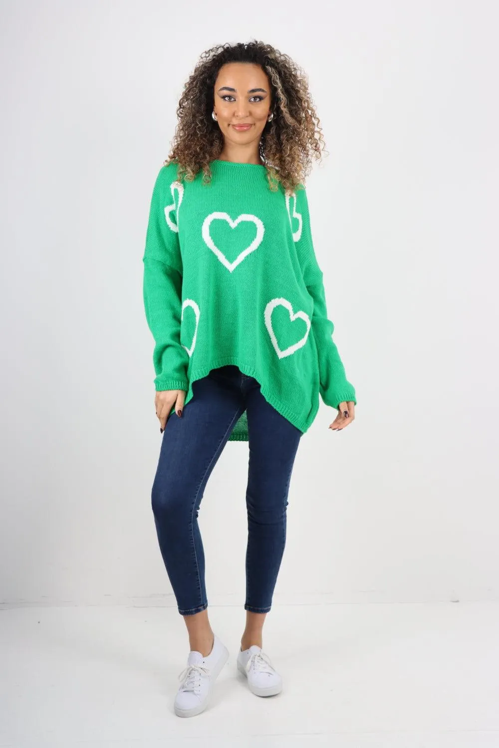 All Over Heart Print  Chunky Knit Jumper Top