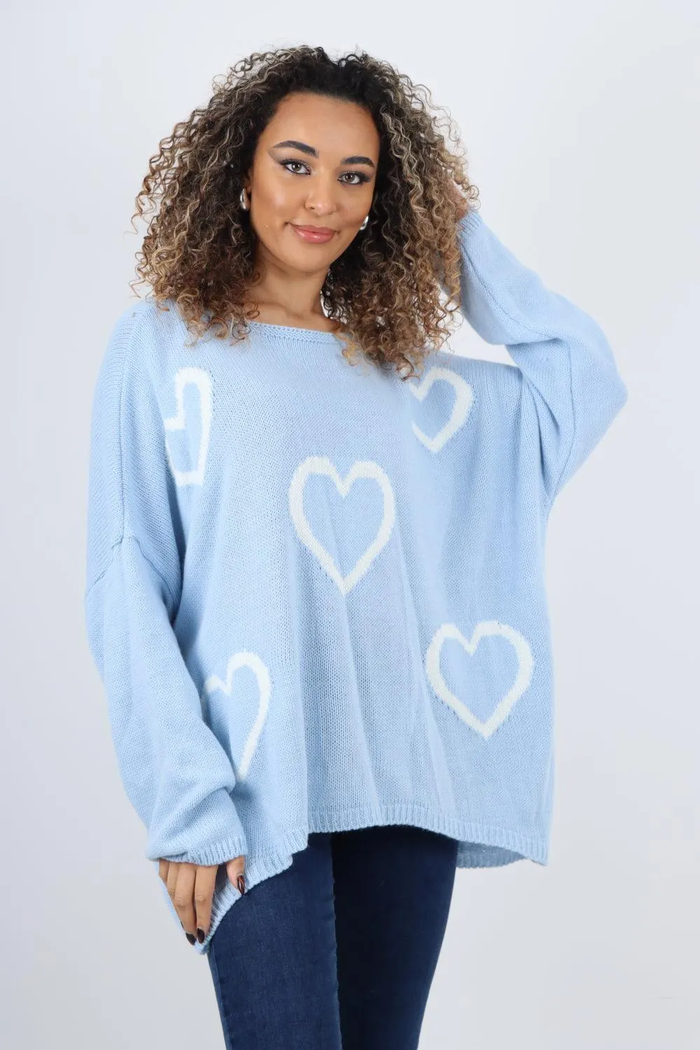 All Over Heart Print  Chunky Knit Jumper Top