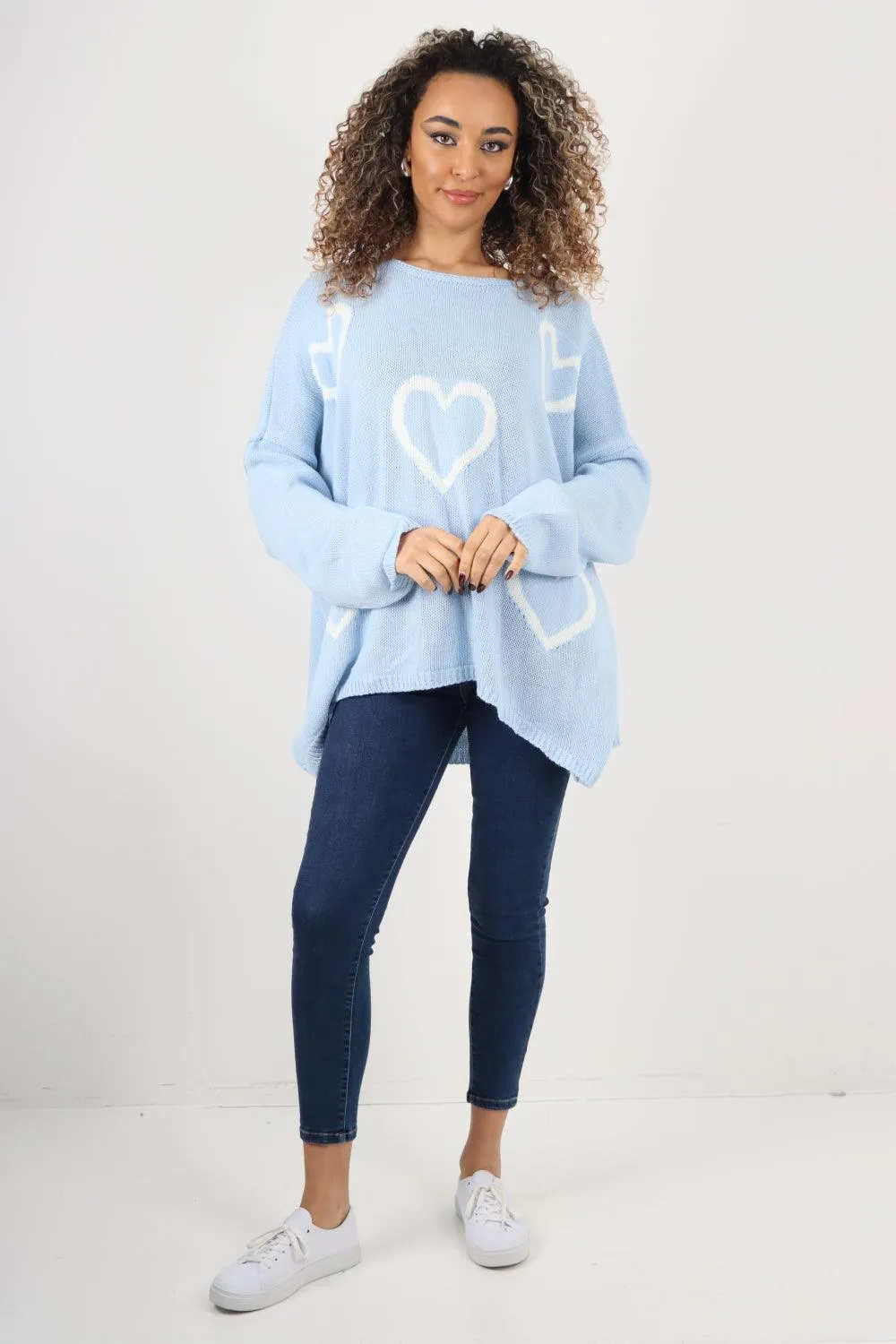 All Over Heart Print  Chunky Knit Jumper Top