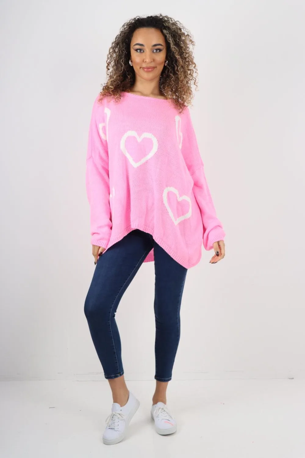 All Over Heart Print  Chunky Knit Jumper Top