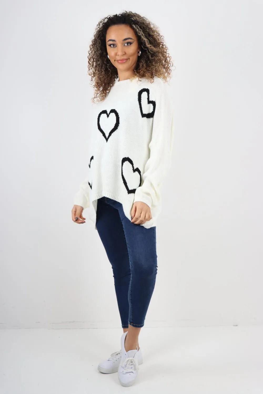 All Over Heart Print  Chunky Knit Jumper Top