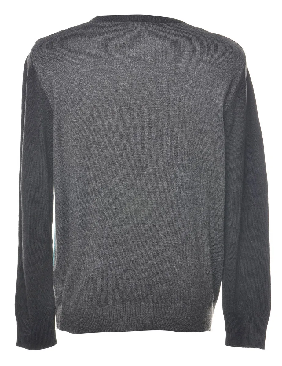 Black, Grey & Blue Knit Jumper - L