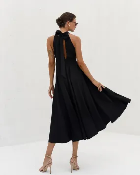 Black midi dress "Bow tie back"