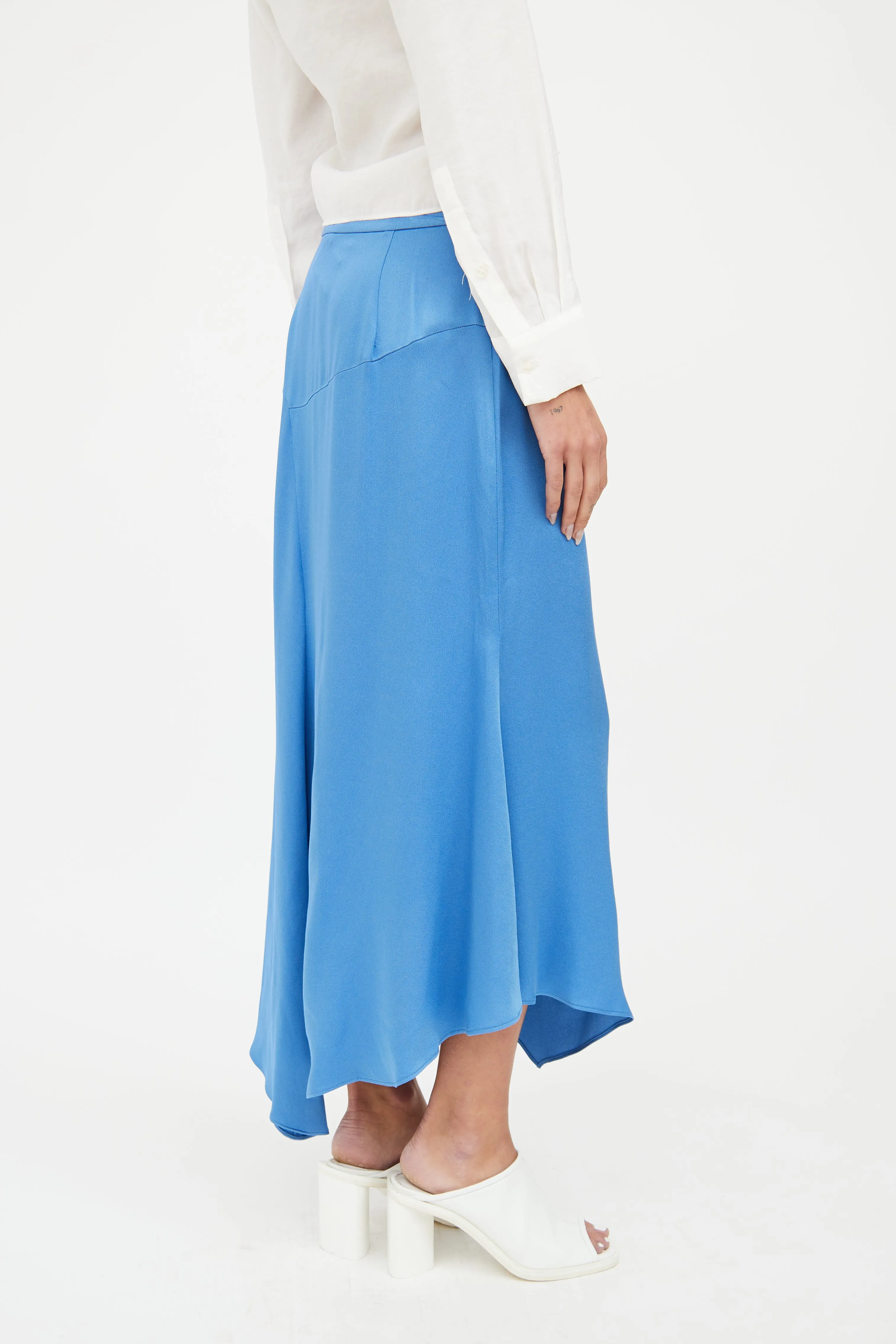 Blue Satin Midi Skirt