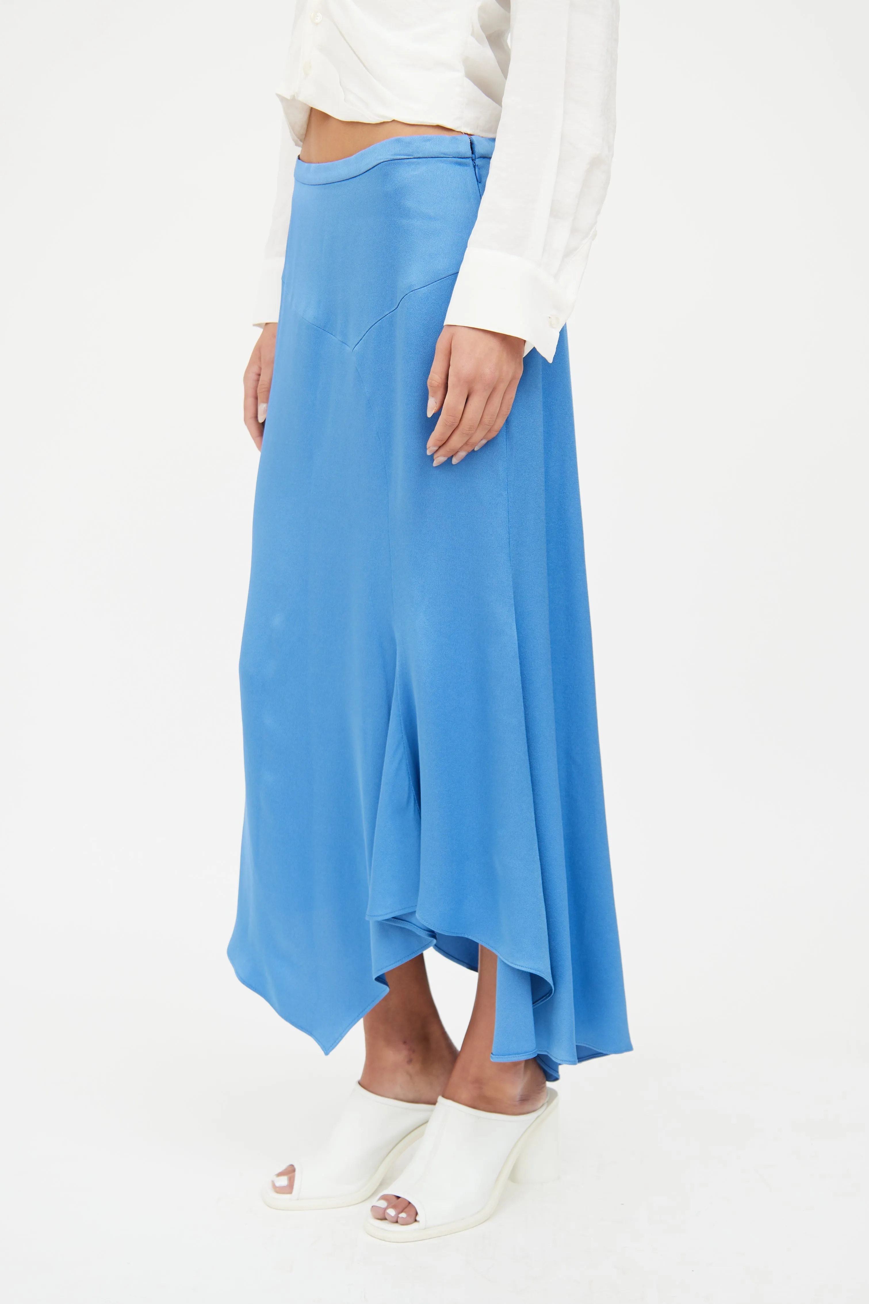 Blue Satin Midi Skirt