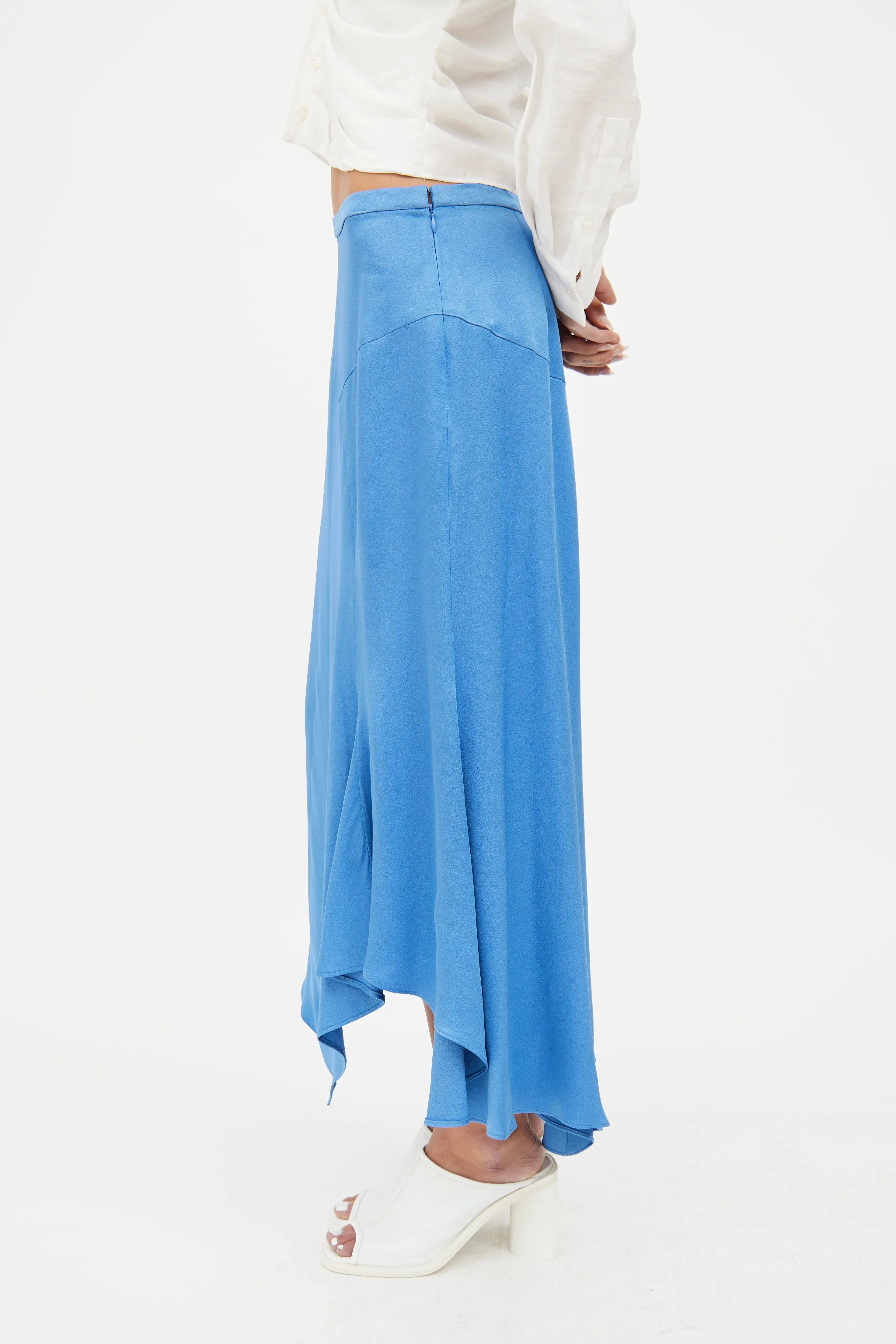 Blue Satin Midi Skirt