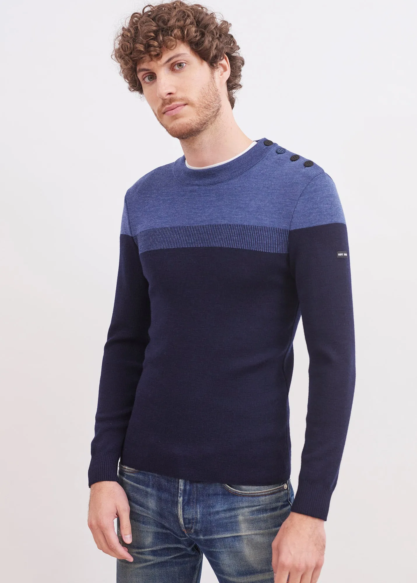 Bretagne sailor jumper - slim fit, in pure new wool (MARINE/JEANS)