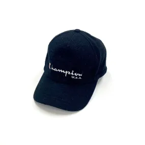 Champion Kids Fleece Cap | Vintage 90s Retro Sports Brand Street Hat Black VTG