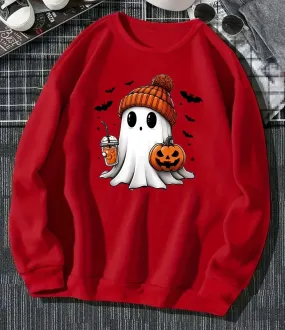 'Chillin' Red Cute Ghost Fall Print Sweater