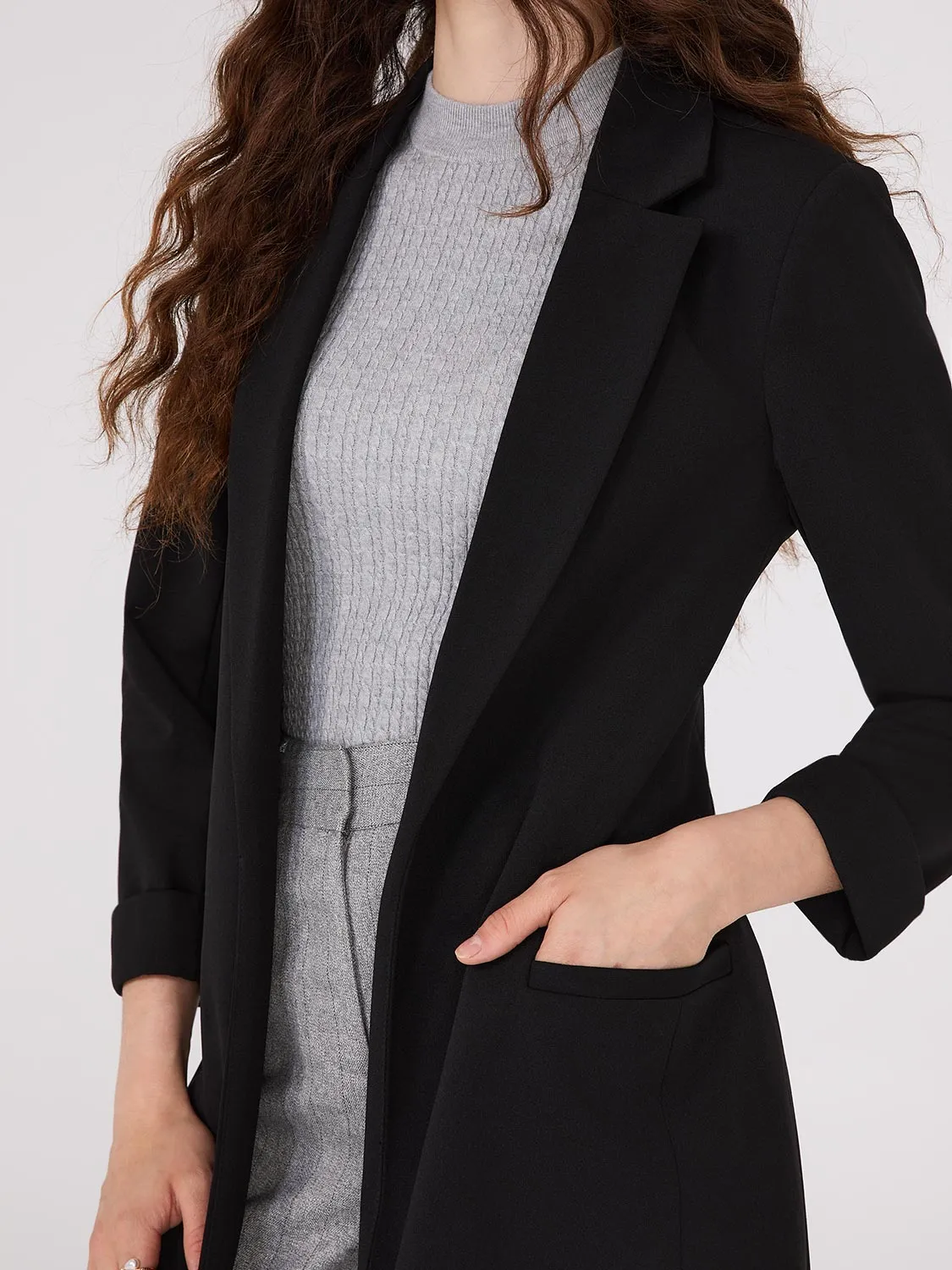 Cuffed 3/4 Sleeve Long Blazer