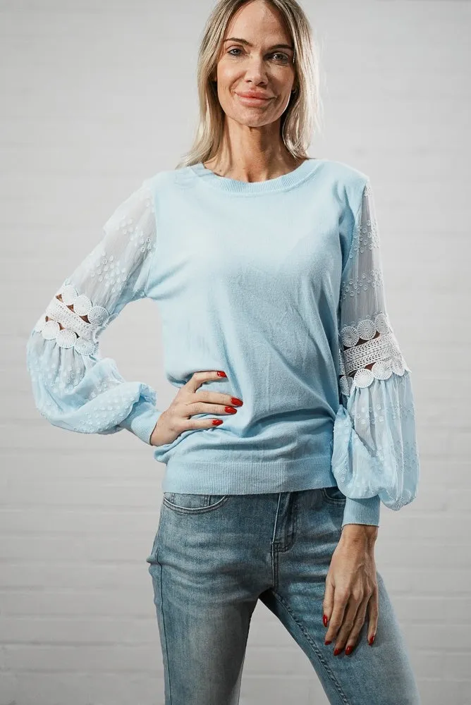 Embroidered puff sleeve knit top | TULUM KNIT