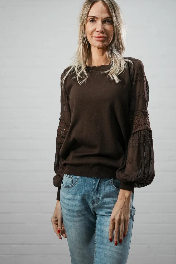 Embroidered puff sleeve knit top | TULUM KNIT