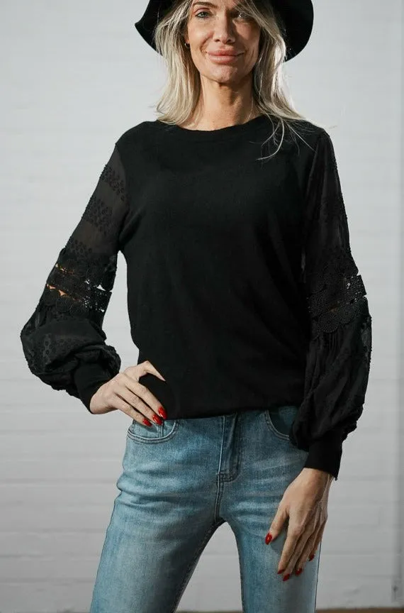 Embroidered puff sleeve knit top | TULUM KNIT