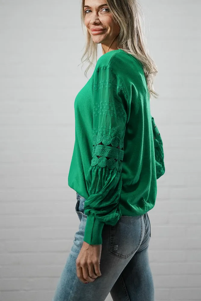 Embroidered puff sleeve knit top | TULUM KNIT