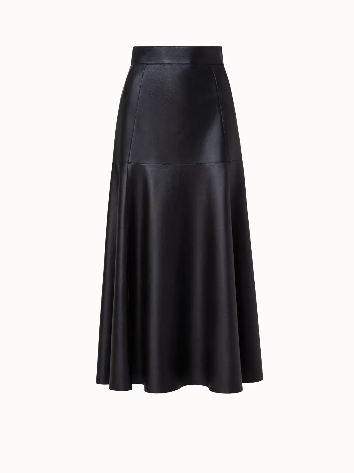 Flared Lambskin Leather Midi Skirt