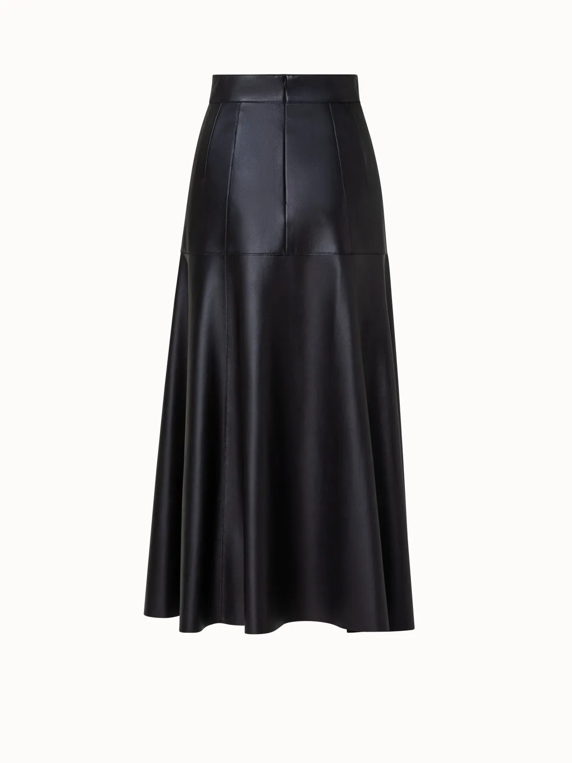 Flared Lambskin Leather Midi Skirt