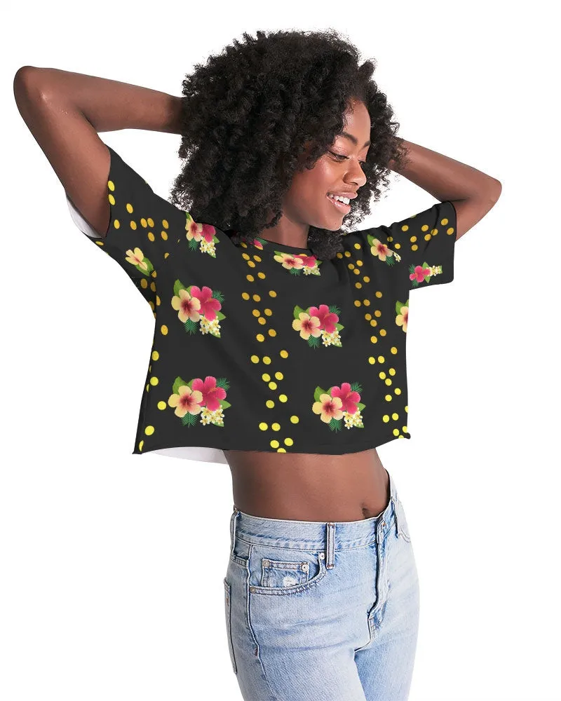 Floral Dots Black Cropped Top