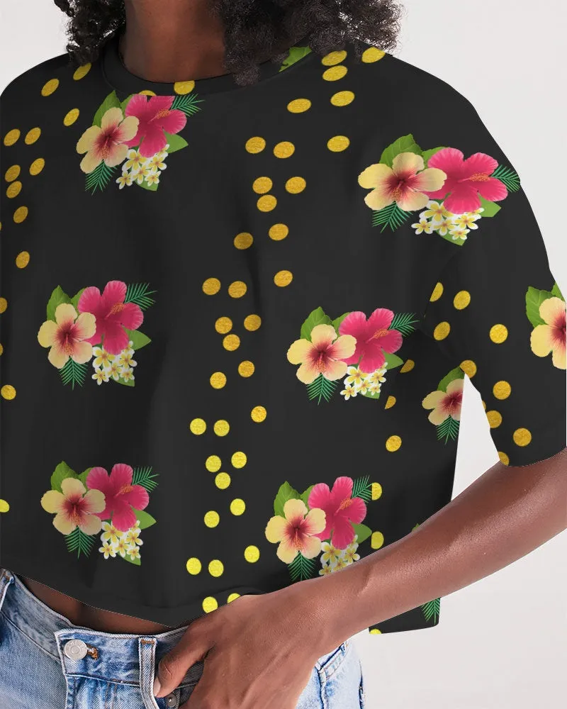 Floral Dots Black Cropped Top