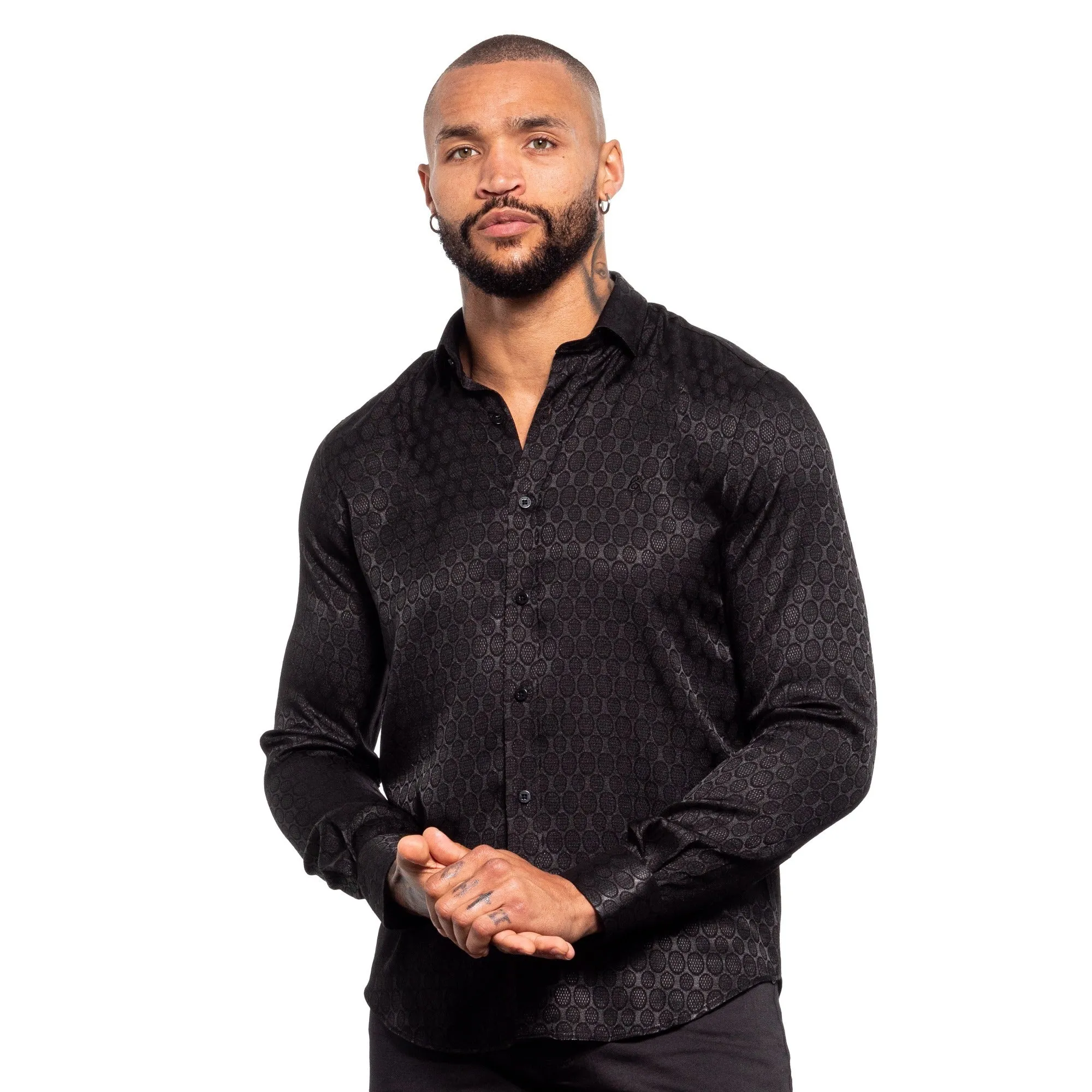 Globes Jacquard Button Down Shirt - Black