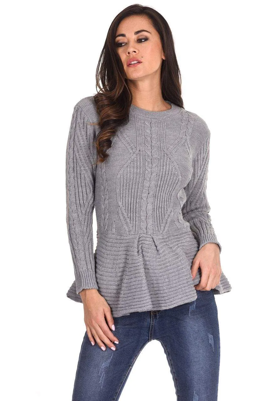 Grey Peplum Knitted Jumper