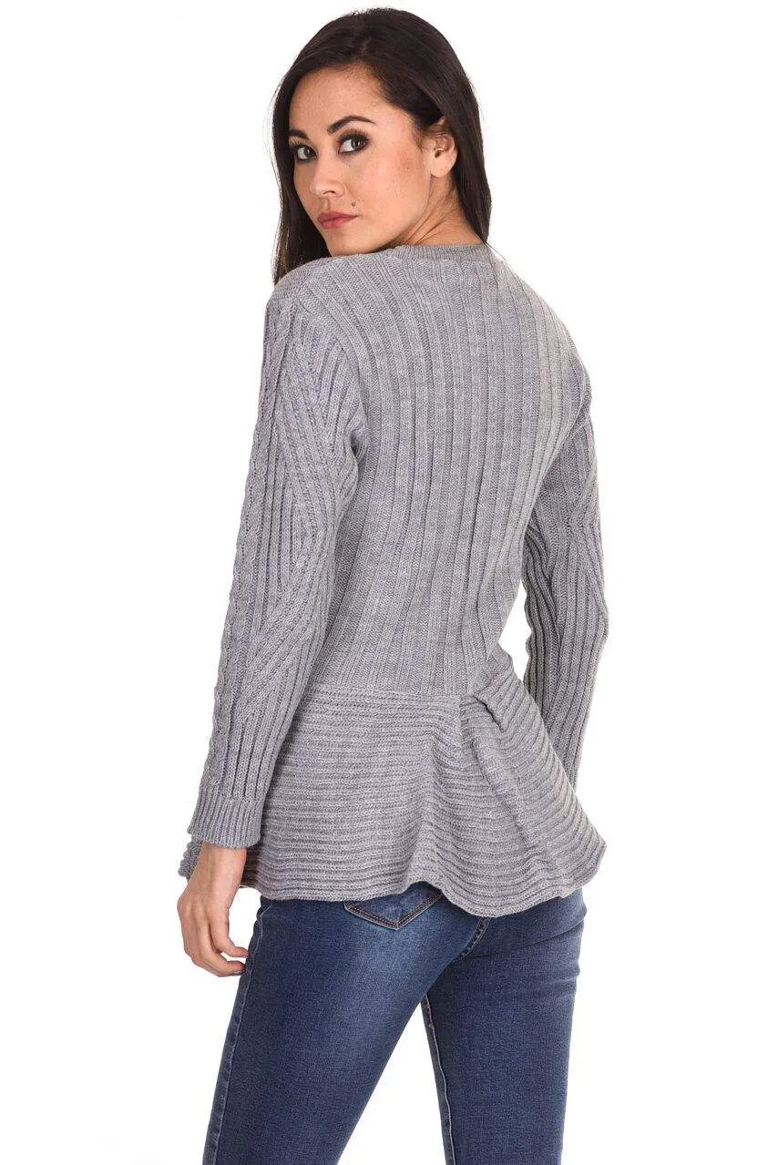 Grey Peplum Knitted Jumper