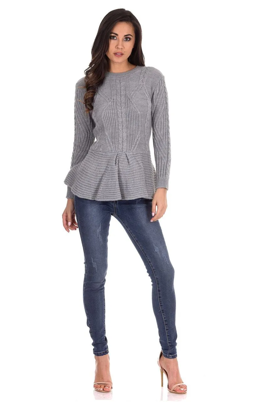 Grey Peplum Knitted Jumper