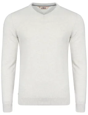 Heppleston V-neck Cotton Jumper in Oatmeal Marl - Tokyo Laundry