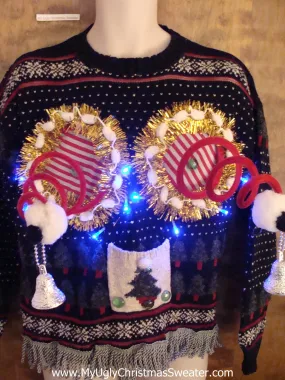 Holiday Light Up Ugly Christmas Jumper with Naughty Bits