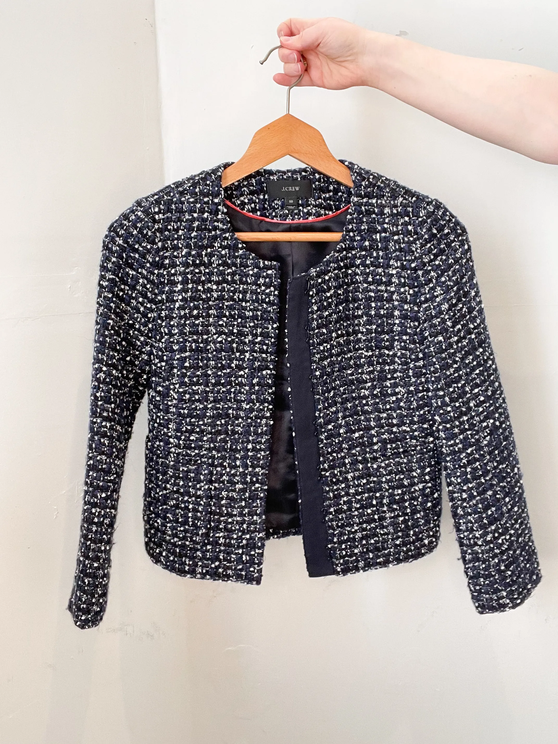 J. Crew Navy Black Metallic Tweed Cropped Lady Jacket Blazer - Size 00