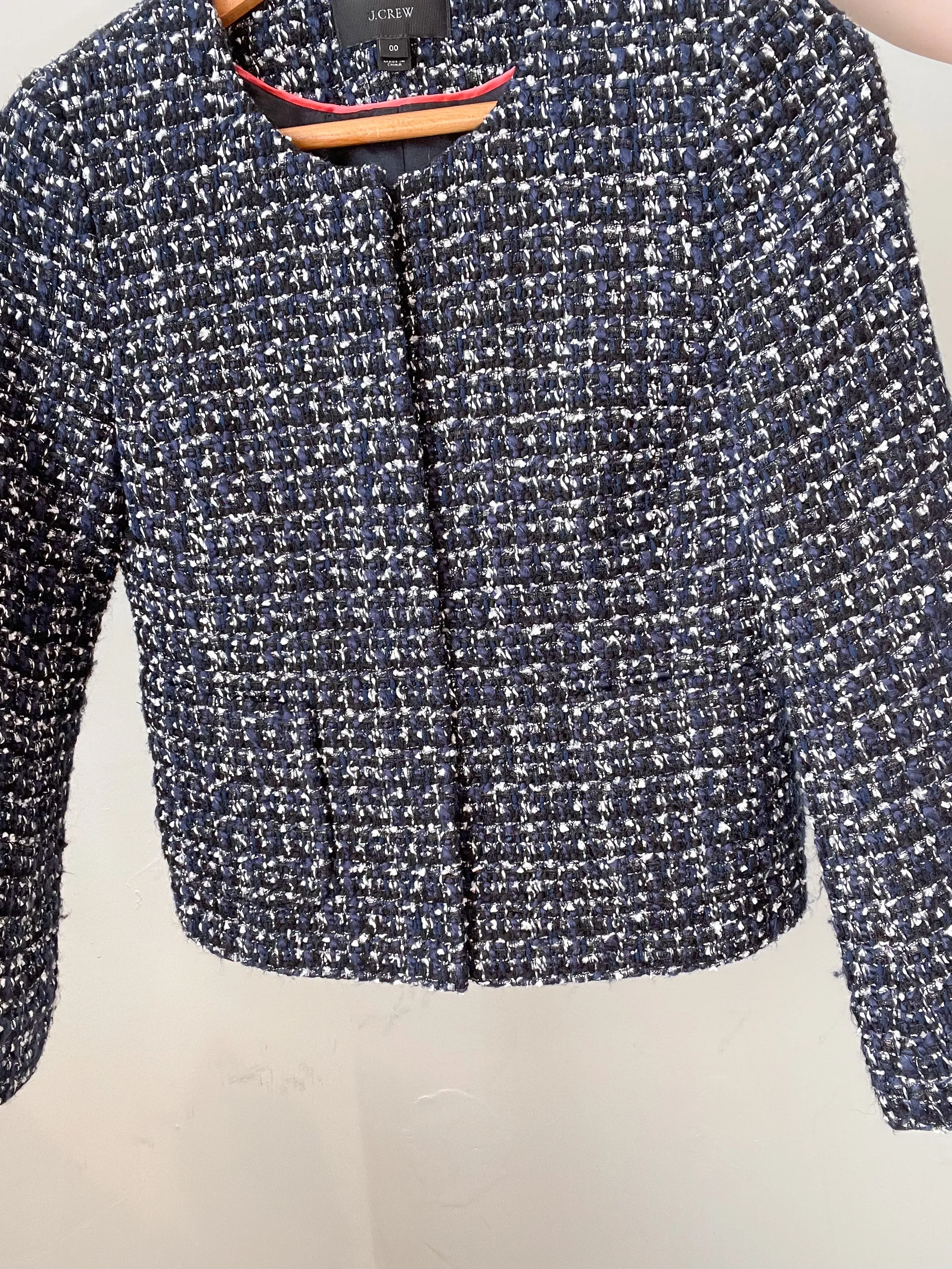 J. Crew Navy Black Metallic Tweed Cropped Lady Jacket Blazer - Size 00