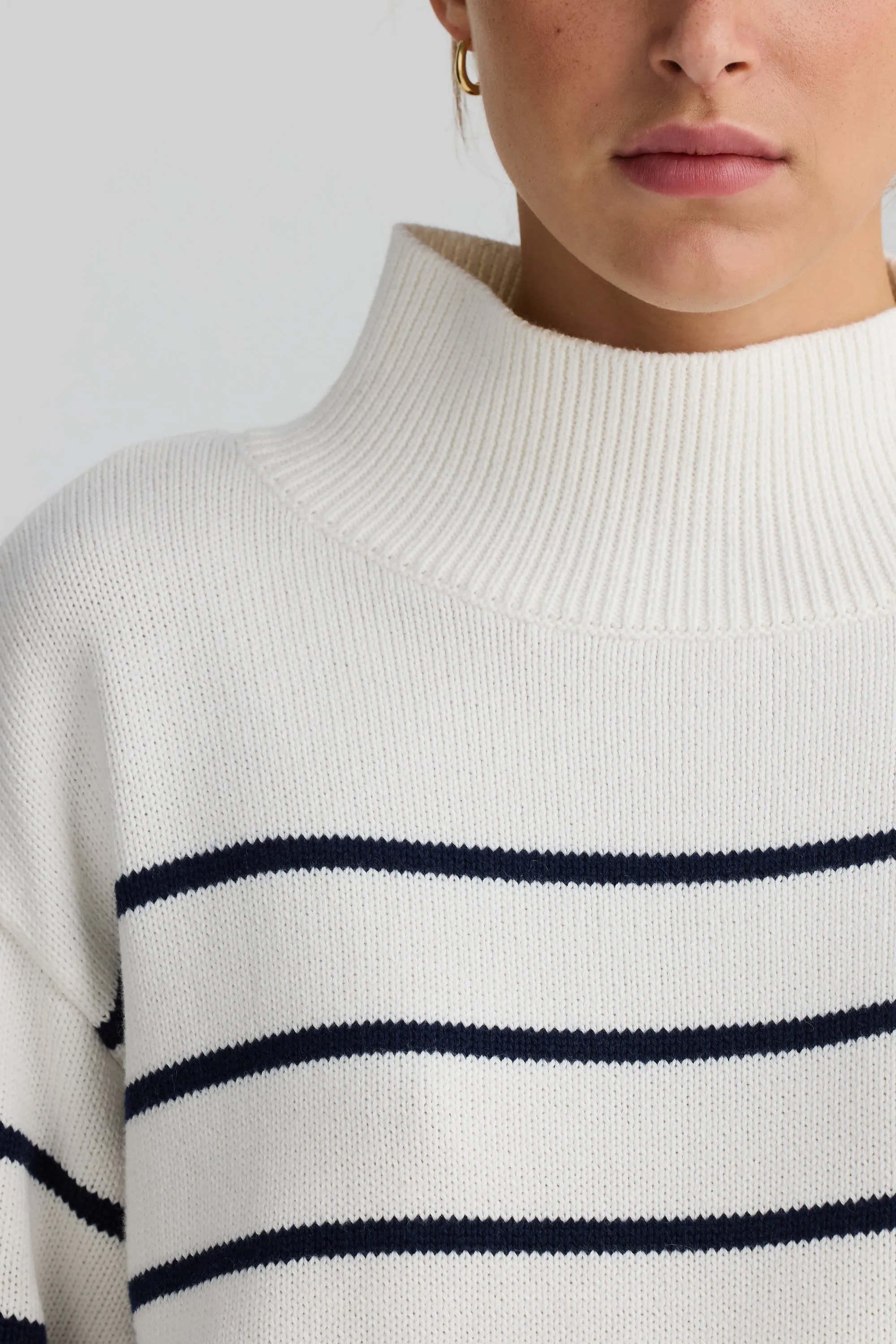 Joanie Turtle Neck Knit Sweater White and Navy