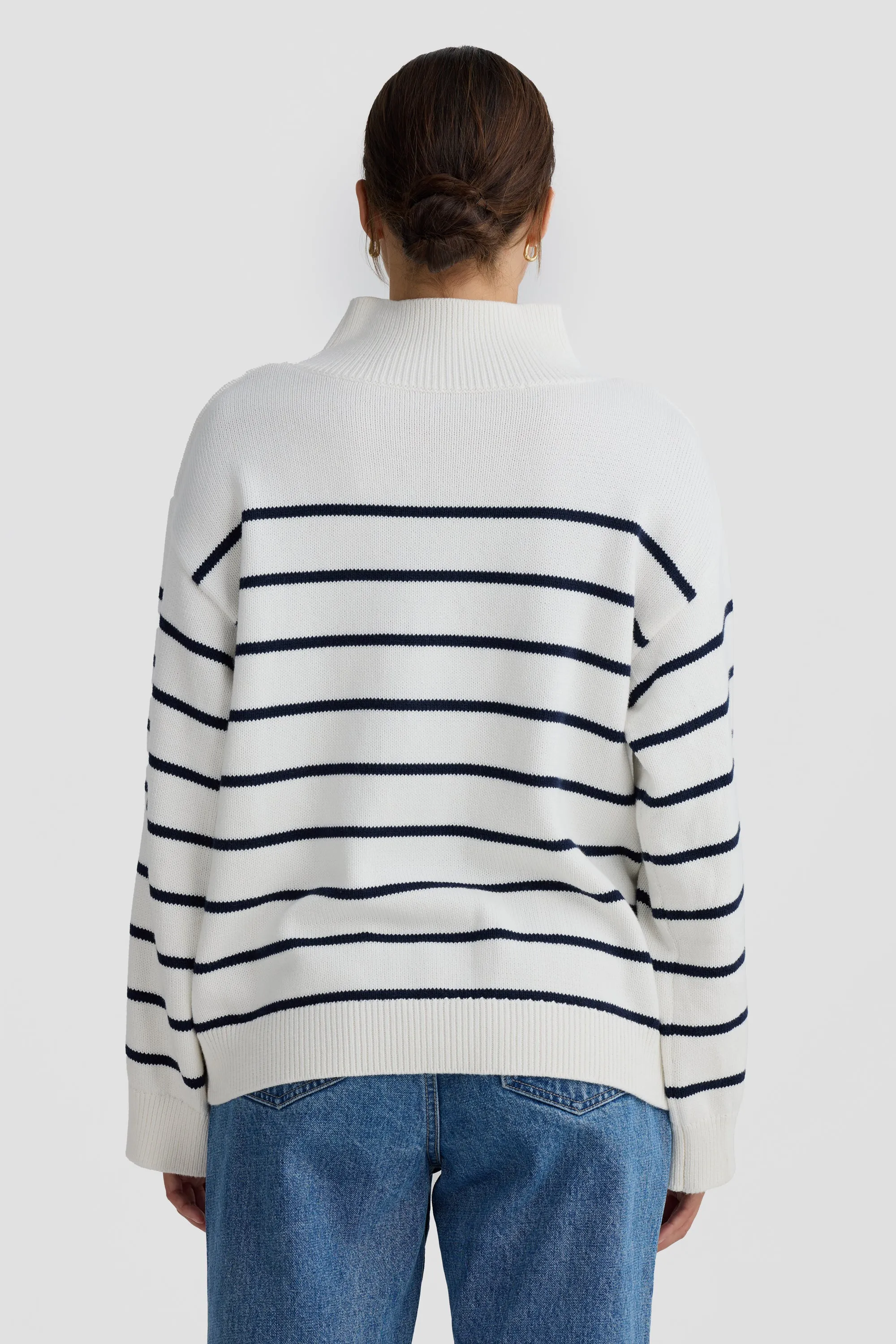 Joanie Turtle Neck Knit Sweater White and Navy