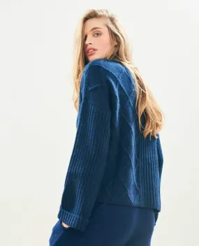 Jumper1234 Aran Navy Rib Turtle Knit