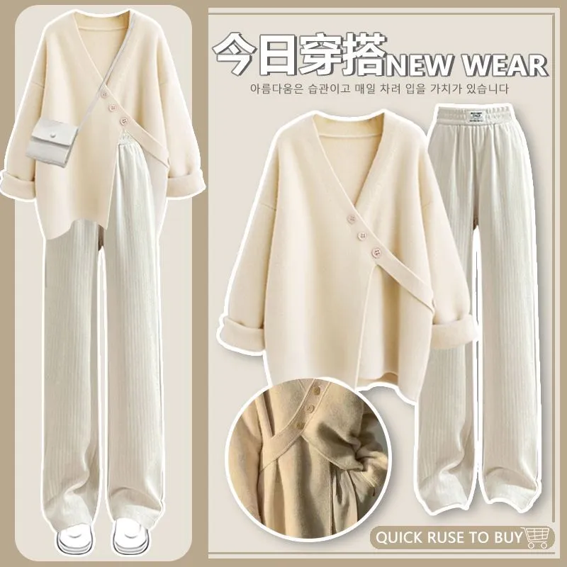 Korean Version New Loose Knitted Sweater & Casual Pants Two Piece Set Clothes