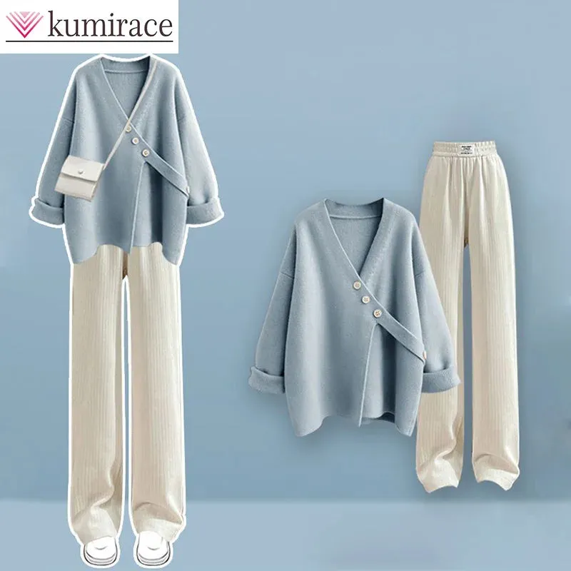 Korean Version New Loose Knitted Sweater & Casual Pants Two Piece Set Clothes