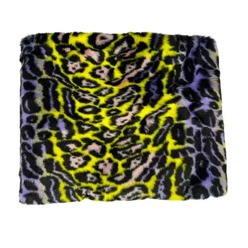 Lime Green | Lavender Multicolor Rainbow Leopard Print Faux Fur Fabric