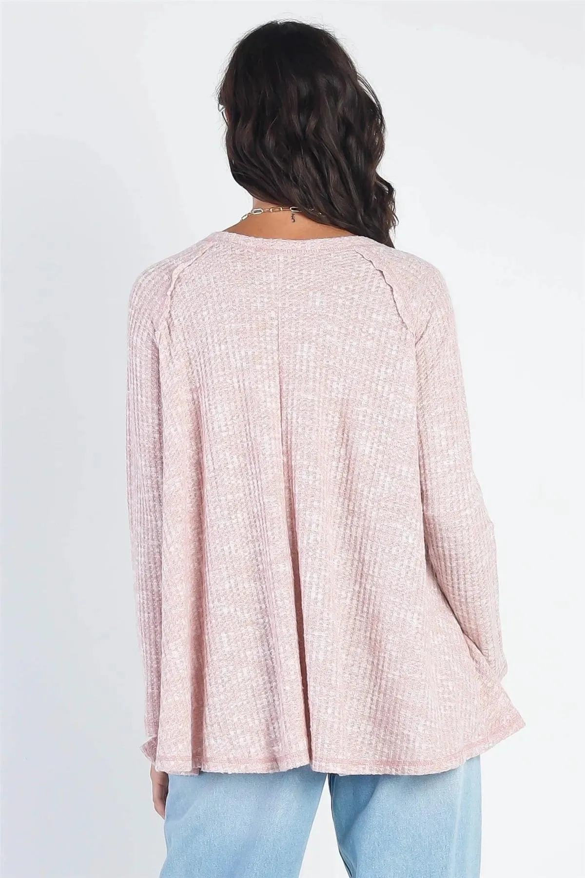 Mauve Waffle Knit Stitch Detail Long Sleeve Top /1-1-2