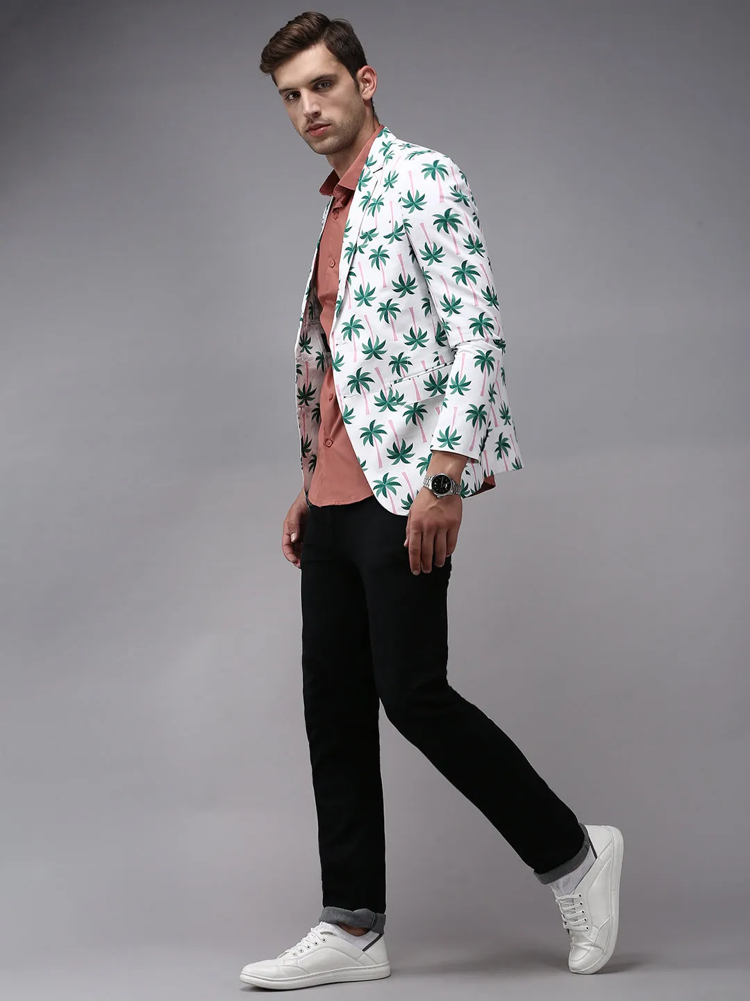 Men White Printed Blazer