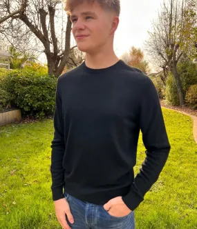 Mens Black Wool & Cashmere Blend Crew Neck Jumper