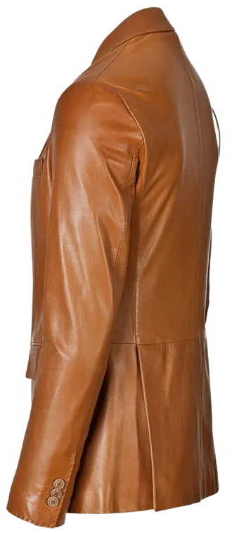 Mens Bryce Front Button Genuine Lambskin Leather Blazer