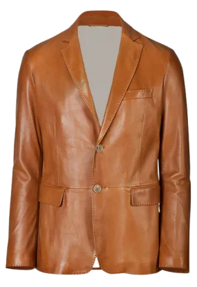 Mens Bryce Front Button Genuine Lambskin Leather Blazer